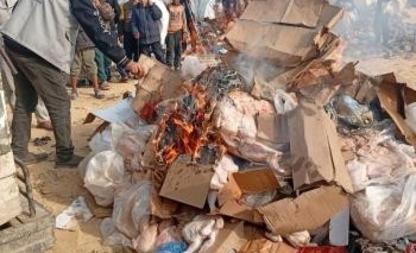 إتلاف 16 طناً من الدجاج المجمد في محافظة غزة بعد ظهور علامات فساد